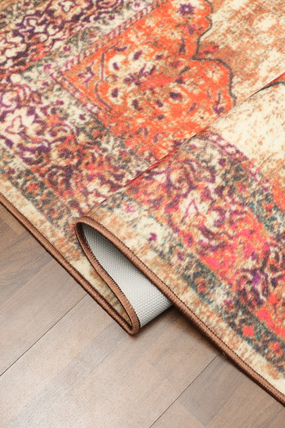 Red With Multi Color Medallion Print Rug