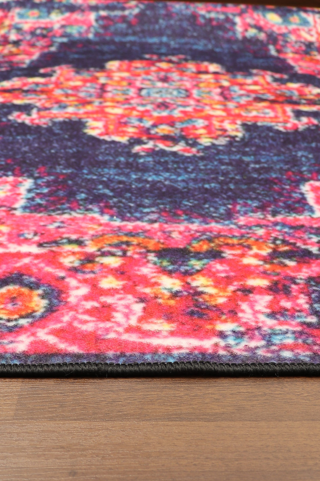 Multi Color Medallion Print Rectangle Non Woven Rug with Non Slip TPR  Backing For Everyday Use