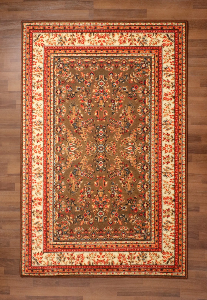 Multi Color Traditional Print Rectangle Non Woven Rug with Non Slip TPR Backing For Everyday Use