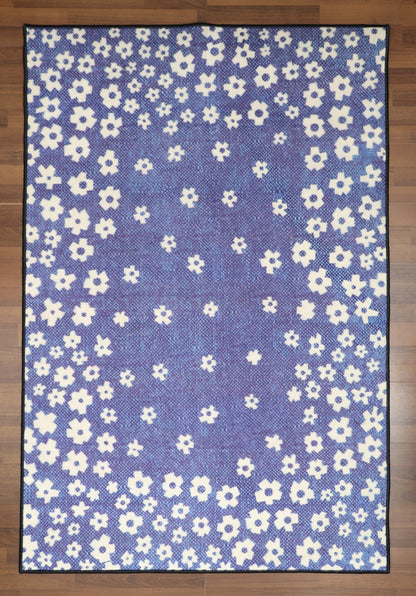 Purple With Beige Floral Print Rug