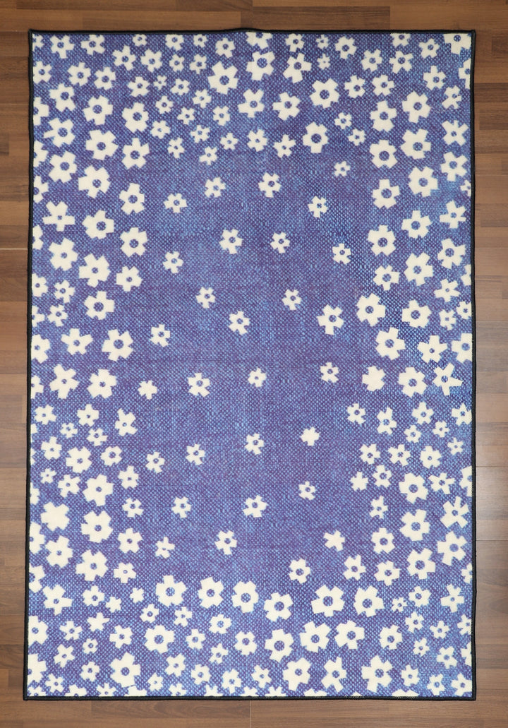 Purple With Beige Floral Print Rug
