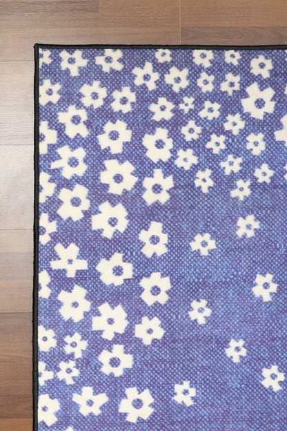 Purple With Beige Floral Print Rug