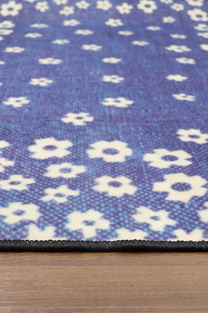 Purple With Beige Floral Print Rug