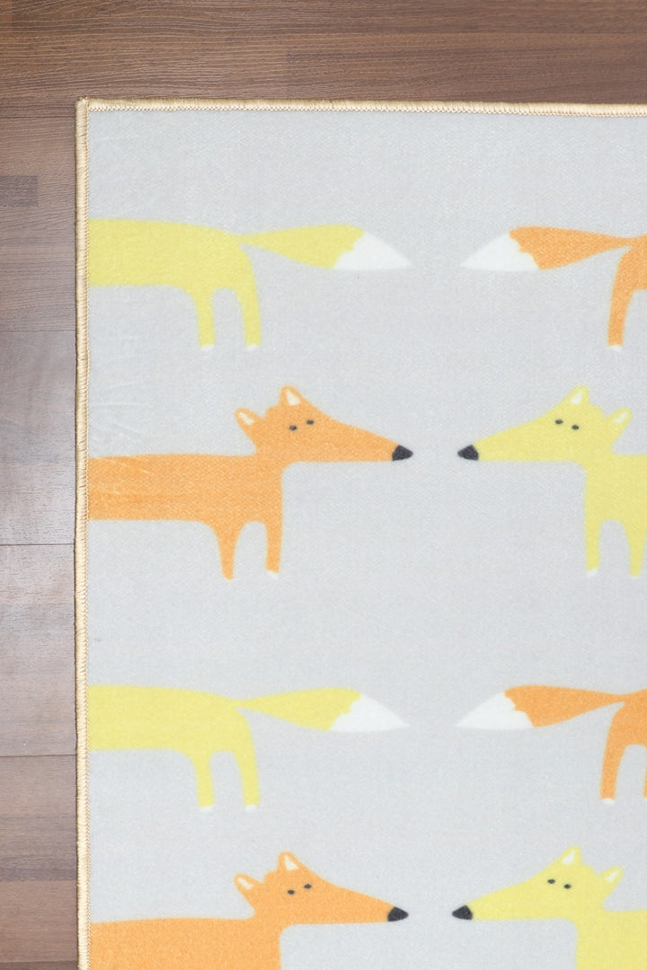 Grey with Multi Color Dog Print Rectangle Kids Non Woven Rug with Non Slip TPR Backing For Everyday Use