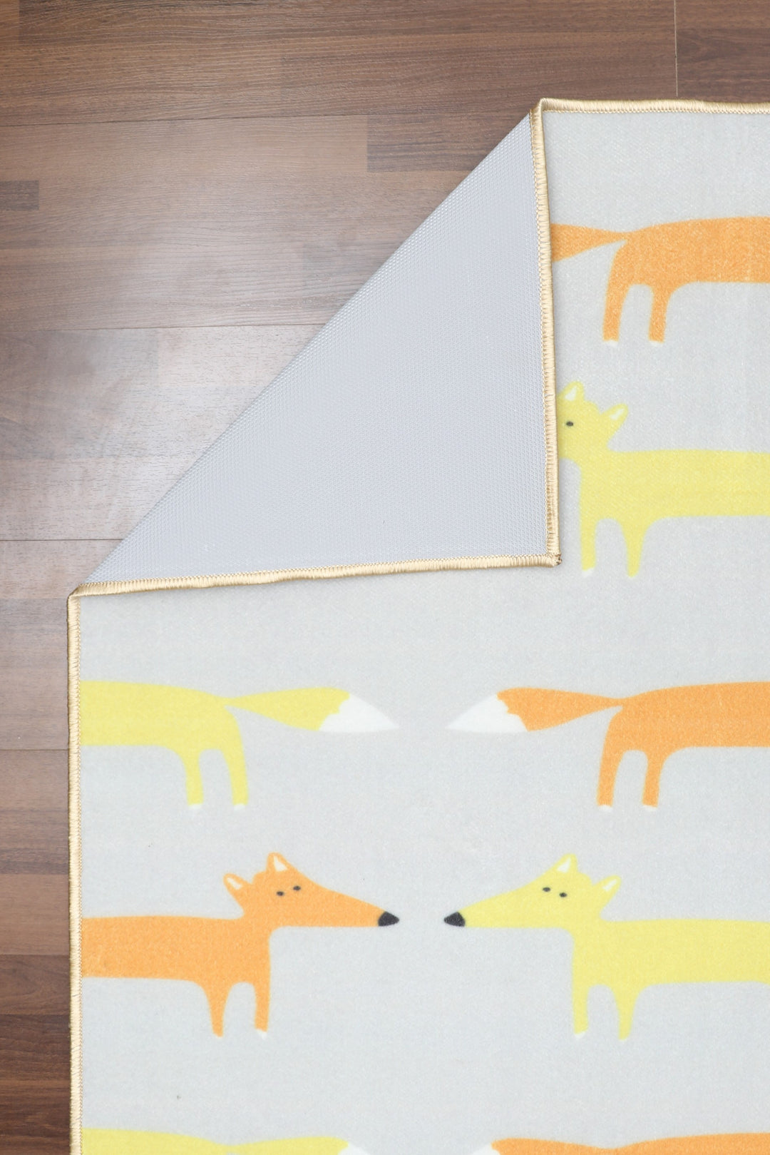 Grey with Multi Color Dog Print Rectangle Kids Non Woven Rug with Non Slip TPR Backing For Everyday Use