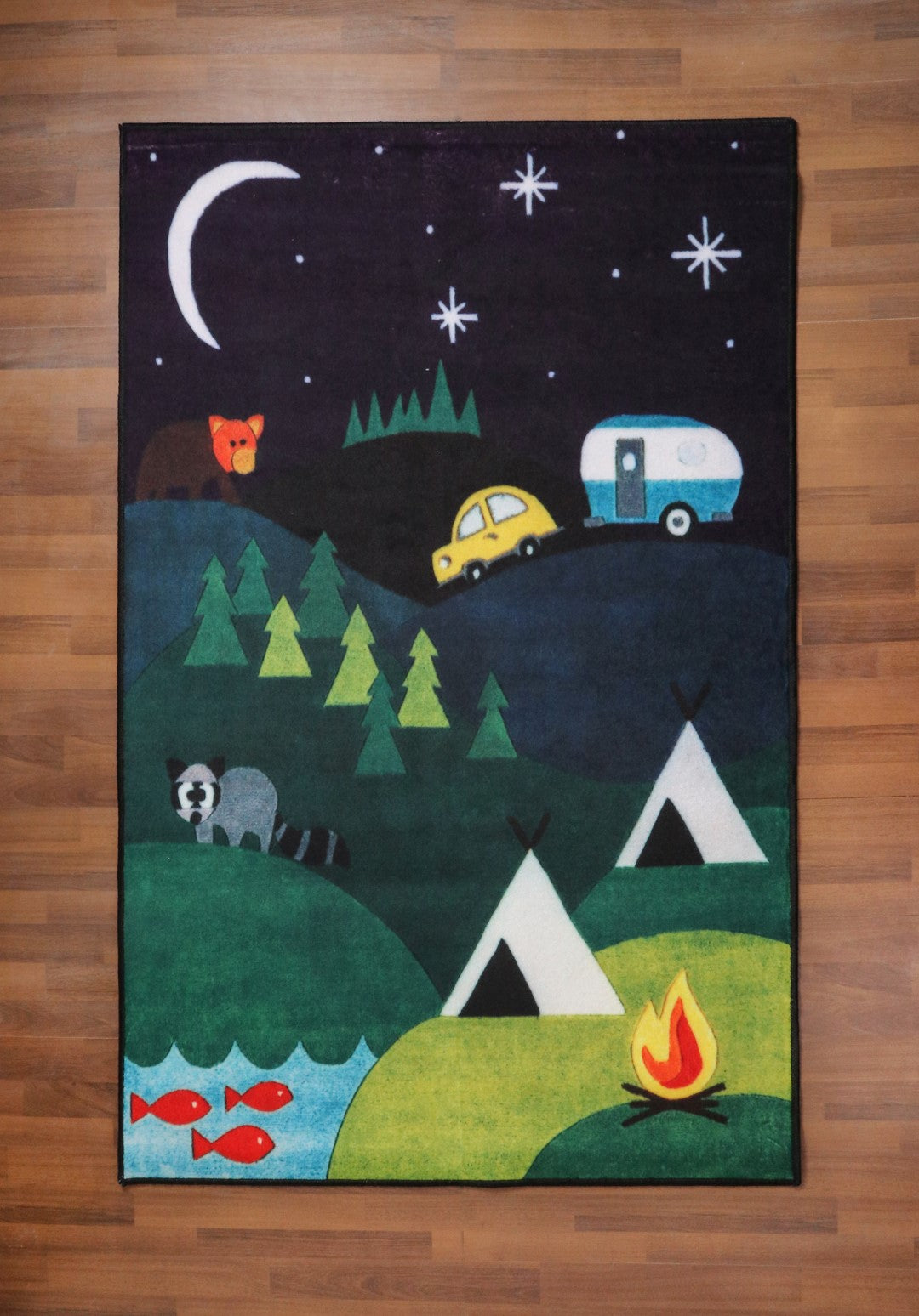Multi Color Kid Drawing Print Rectangle Kids Non Woven Rug with Non Slip TPR Backing For Everyday Use