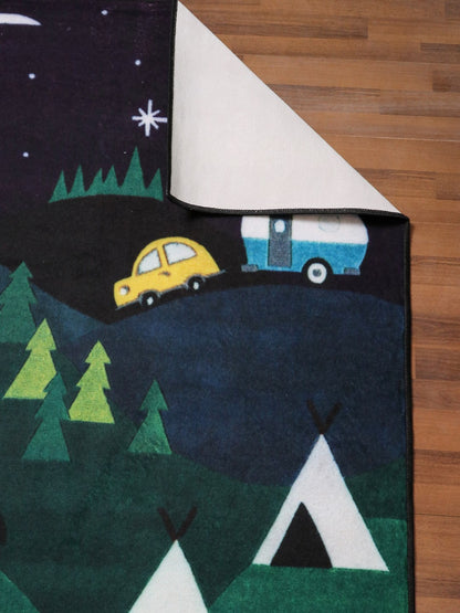 Multi Color Night Scenery Drawing Print Rug