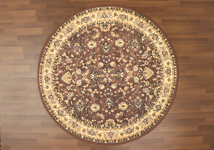 Beige and Brown Traditional Print Round Rug