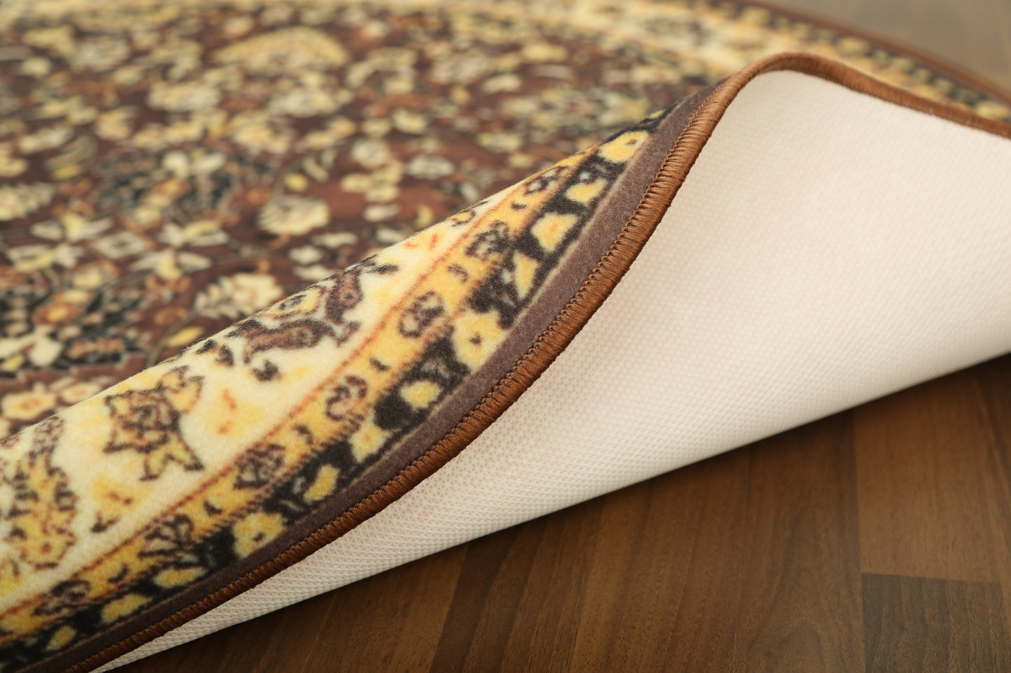 Beige and Brown Traditional Print Round Rug