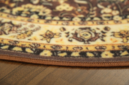 Beige and Brown Traditional Print Round Rug