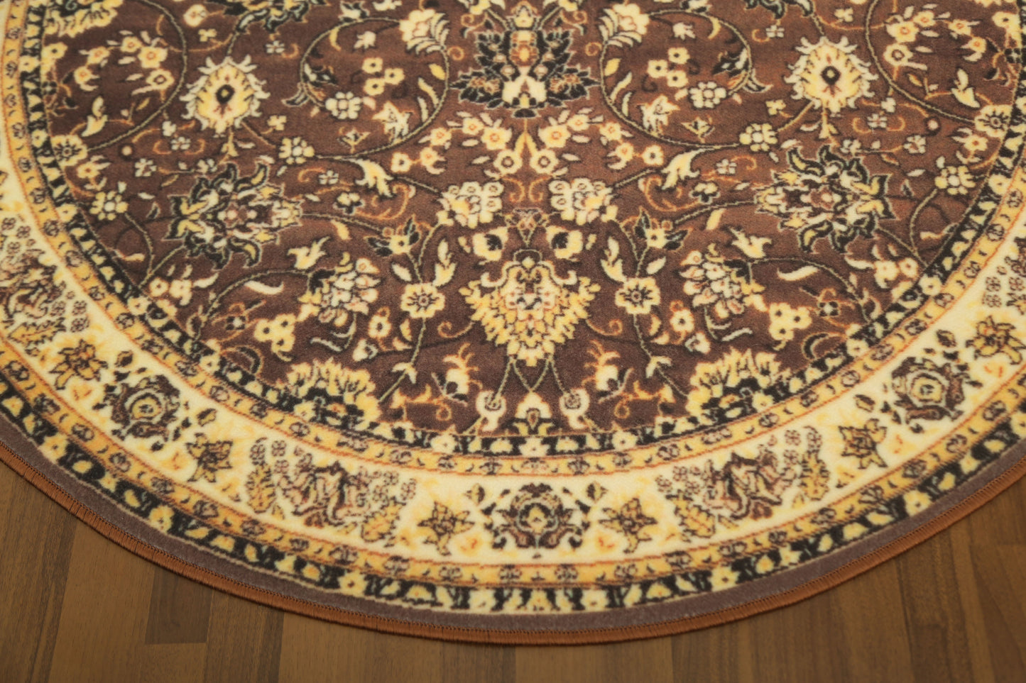 Beige and Brown Traditional Print Round Rug