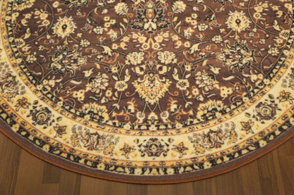 Beige and Brown Traditional Print Round Rug