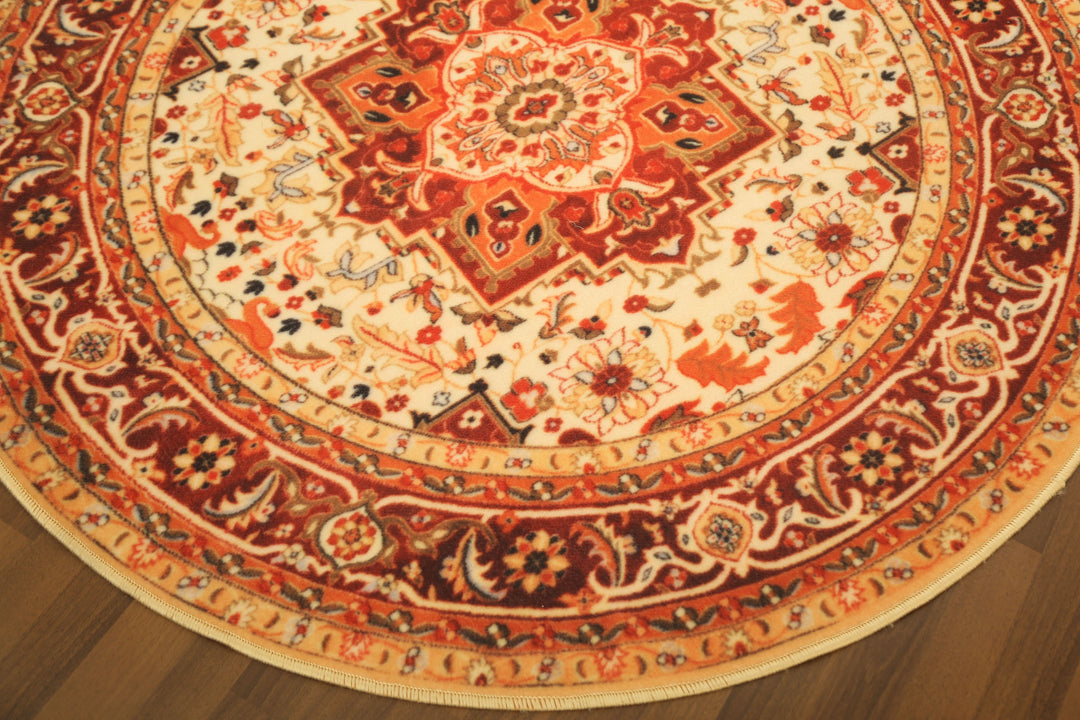 Multi Color Geometrical Print Round Non Woven Rug with Non Slip TPR Backing For Everyday Use