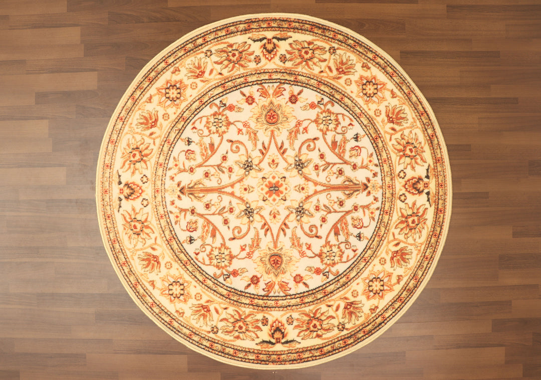 Multi Color Floral Print Round Non Woven Rug with Non Slip TPR Backing For Everyday Use
