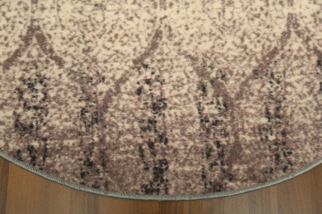 Brown and Beige Geometric Round Print Non Woven Rug with Non Slip TPR Backing For Everyday Use