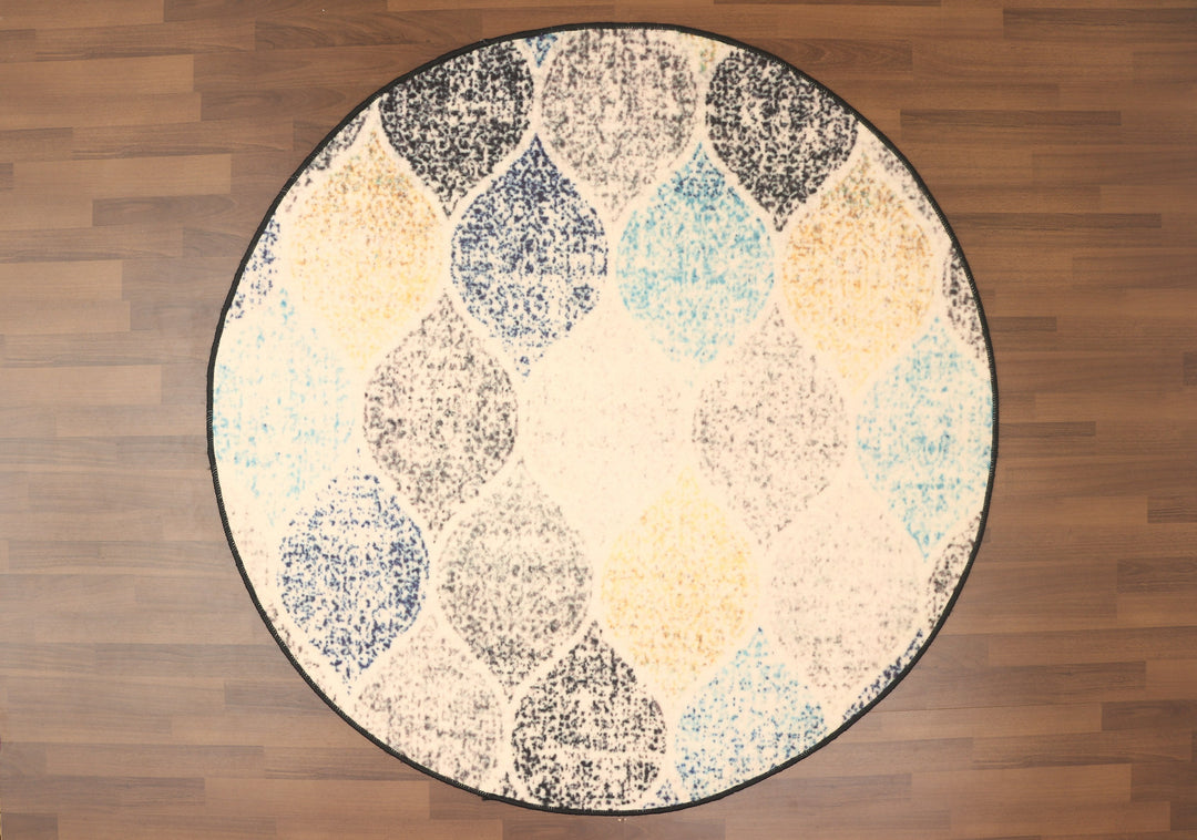 Multi Color Leaves Print Round Non Woven Rug with Non Slip TPR Backing For Everyday Use