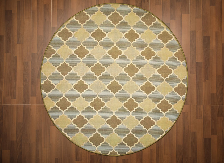 Multi Color Geometric Print Round Non Woven Rug with Non Slip TPR Backing For Everyday Use