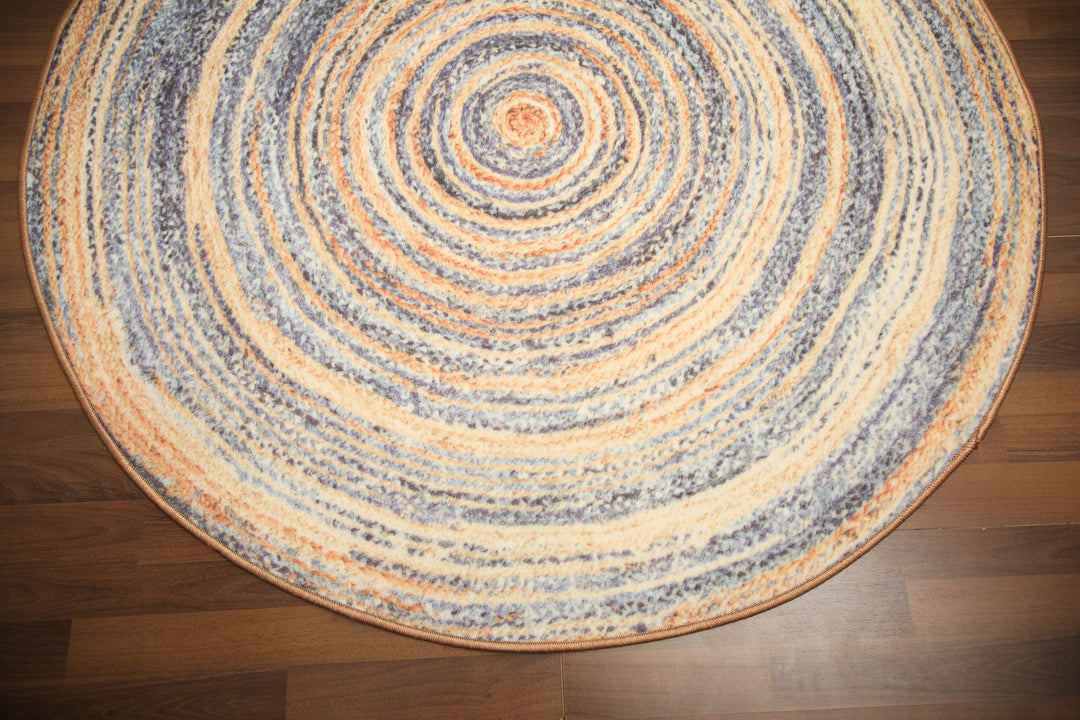 Multi Color Print Round Non Woven Rug with Non Slip TPR Backing For Everyday Use
