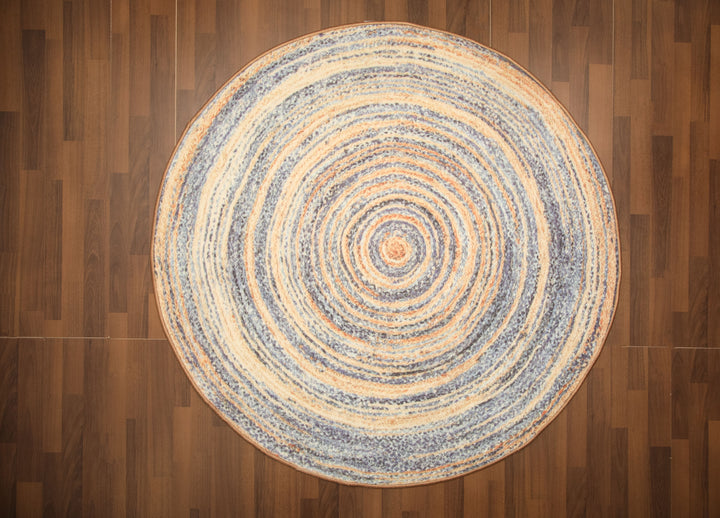 Multi Color Print Round Non Woven Rug with Non Slip TPR Backing For Everyday Use