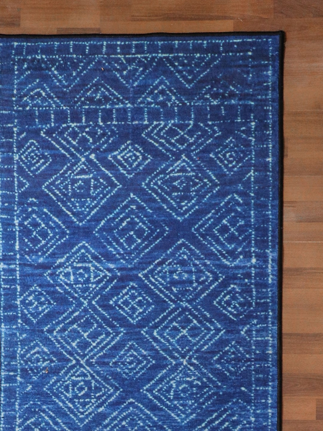 Royal Blue Geometric Print Non Woven Runner with Non Slip TPR Backing