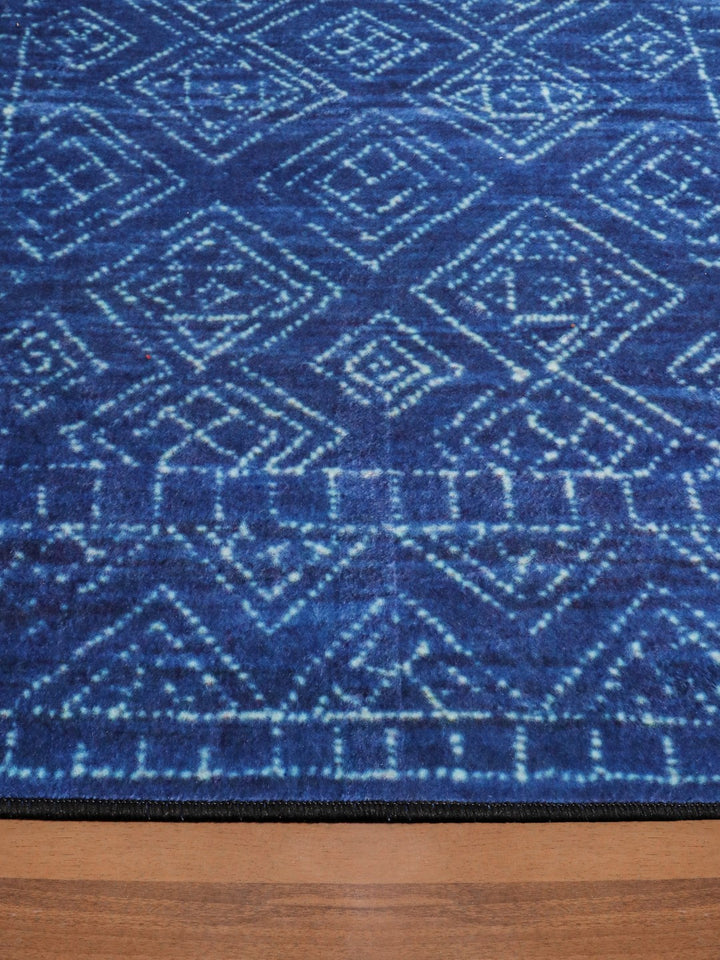 Royal Blue Geometric Print Non Woven Runner with Non Slip TPR Backing