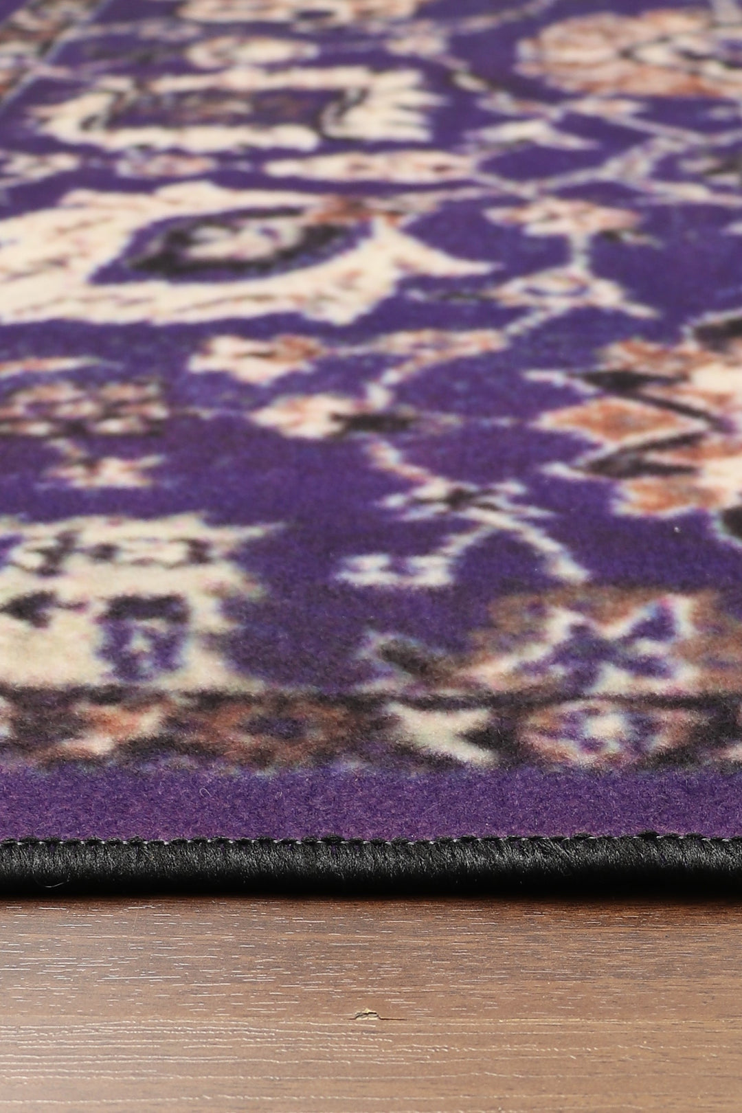 Purple and Beige Floral Print Non Woven Runner with Non Slip TPR Backing