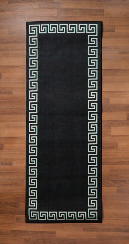 Black and Beige Kilim Border Print Runner