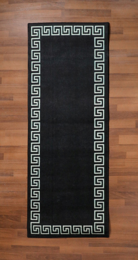 Black and Beige Kilim Border Print Runner