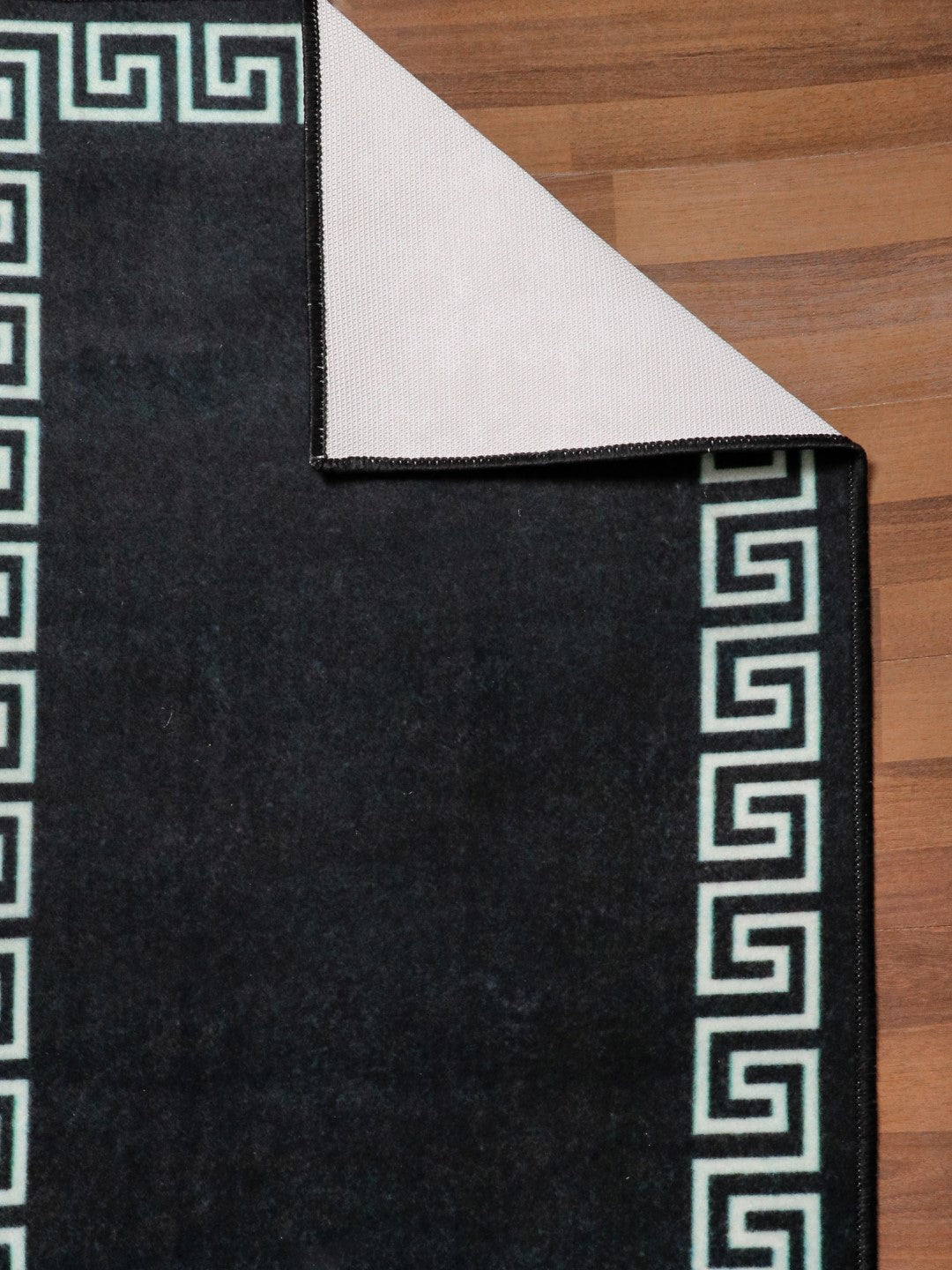 Black and Beige Kilim Border Print Runner