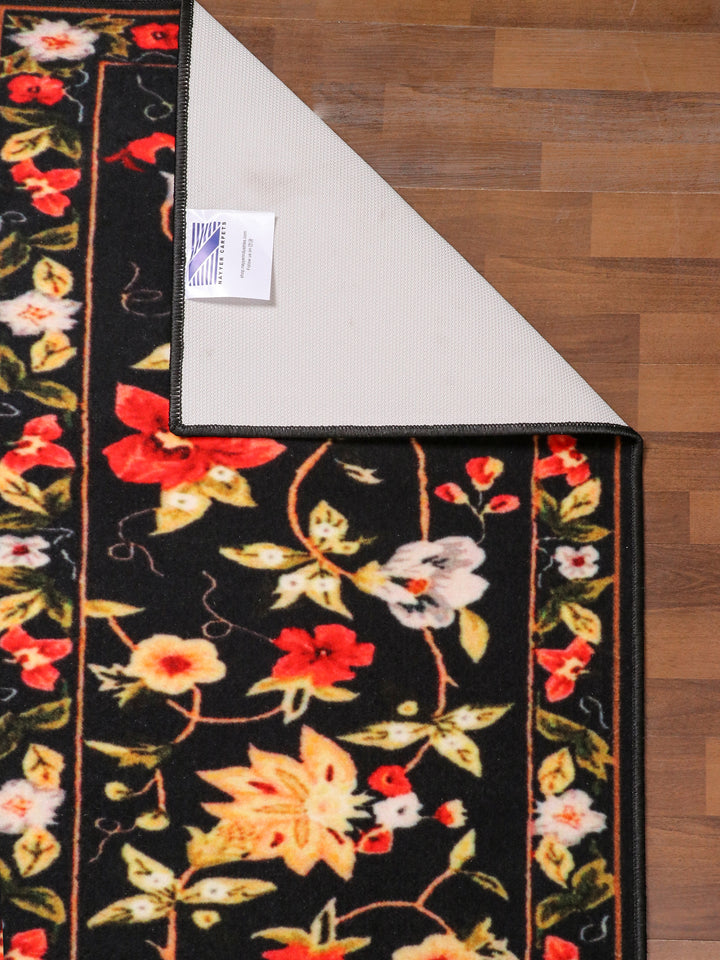 Black with Multi Color Floral Print Runner