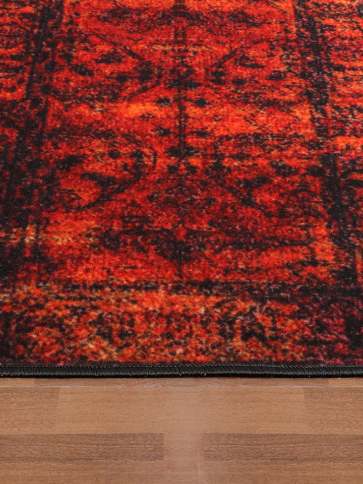 Rusty Red With Black Color Geometric Print Runner