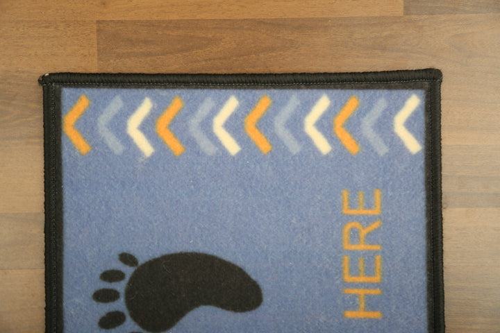 Blue with Multi Color Step on Here Print Non Woven Door Mat with Anti Slip TPR Backing For Everyday Use