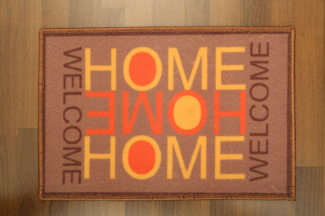 Brown with Multi color Welcome Home Print Non Woven Door Mat with Anti Slip TPR Backing For Everyday Use