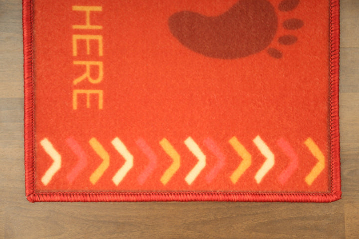 Red with Multi Color Step On Here Print Door Mat