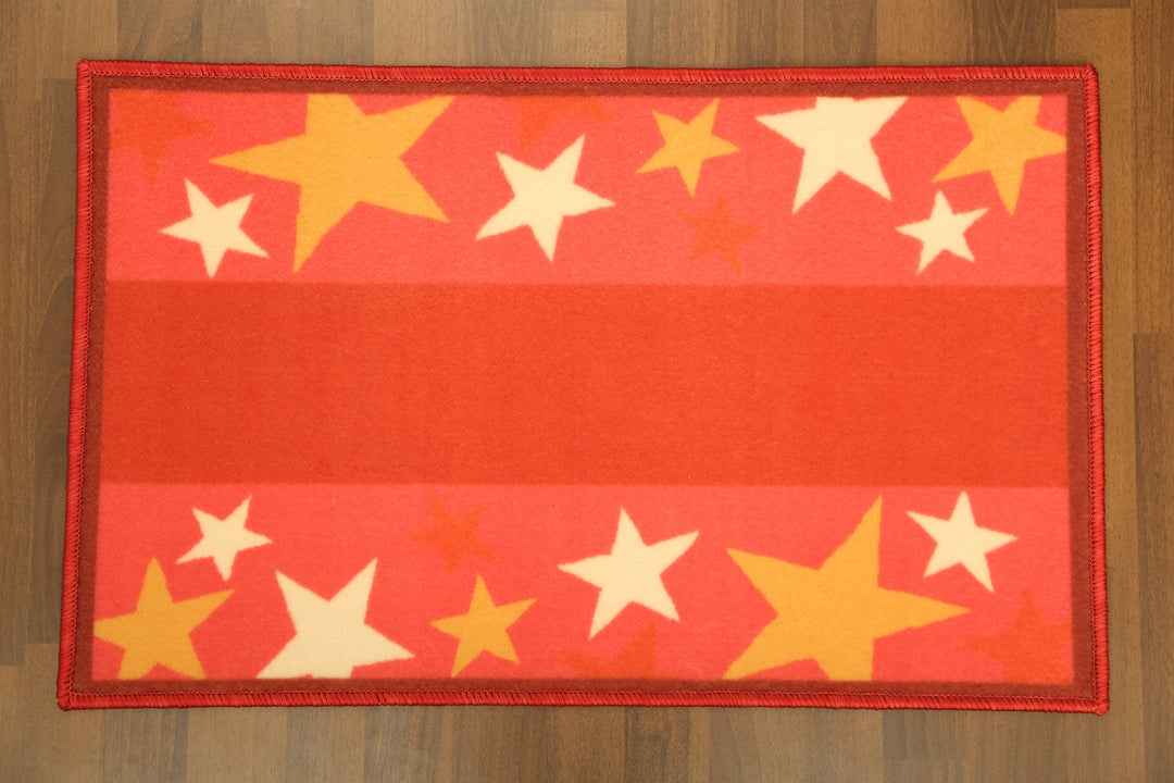 Red with Multi Color Stars Print Non Woven Door Mat with Anti Slip TPR Backing For Everyday Use