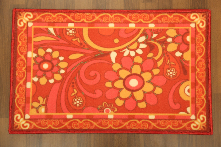 Multi Color Floral Print Non Woven Door Mat with Anti Slip TPR Backing For Everyday Use
