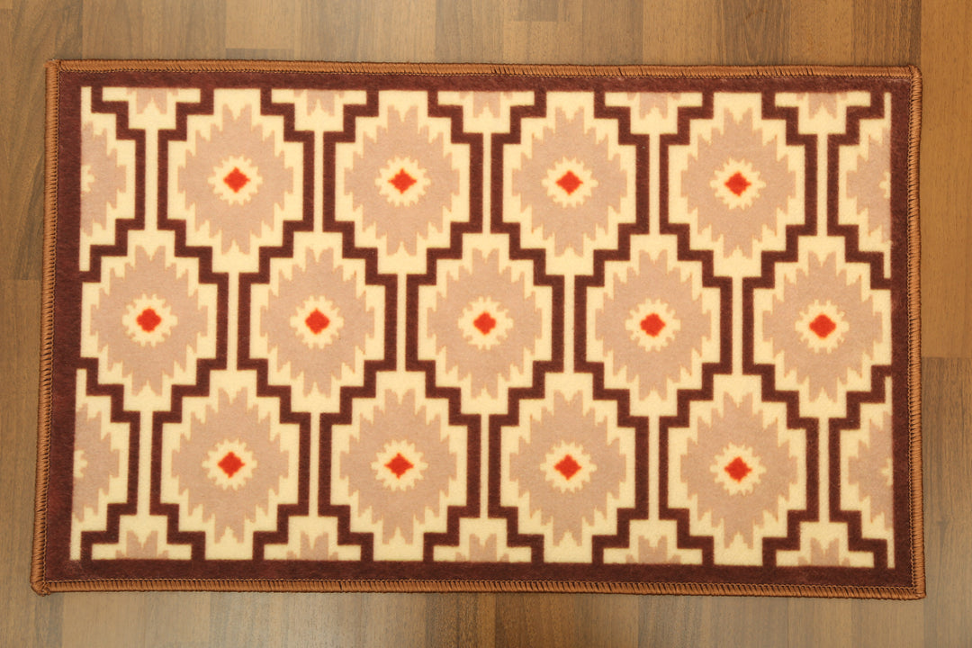 Beige with Multi Color All Over Print Non Woven Door Mat with Anti Slip TPR Backing For Everyday Use