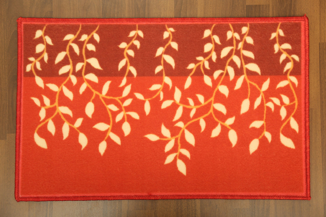 Maroon with Red Tree Print Non Woven Door Mat with Anti Slip TPR Backing For Everyday Use