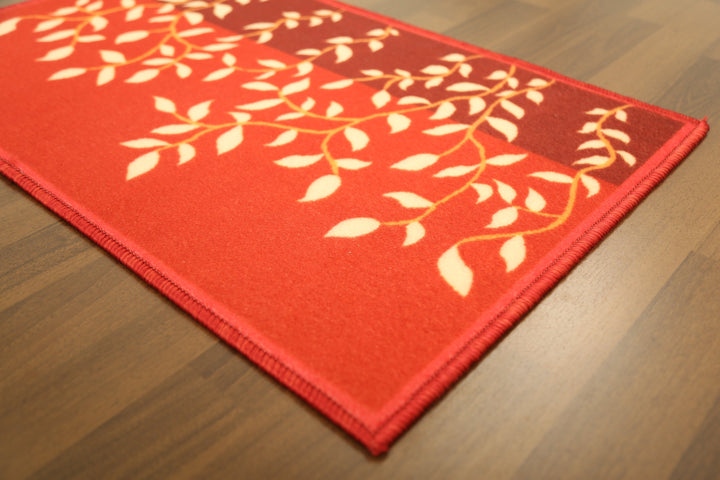 Maroon with Red Tree Print Non Woven Door Mat with Anti Slip TPR Backing For Everyday Use