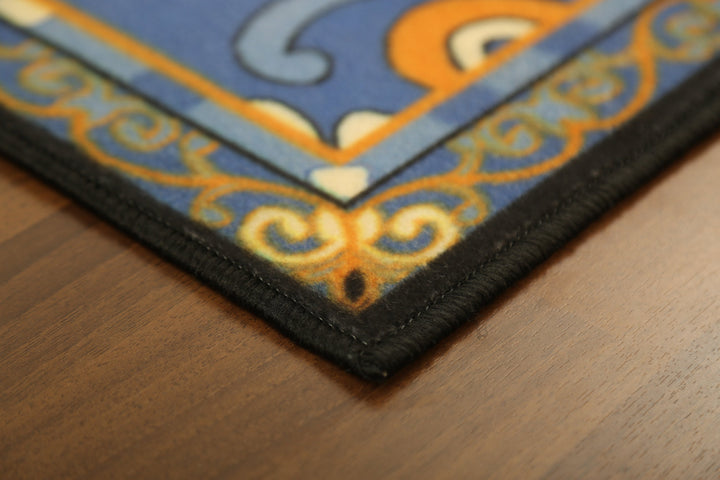 Blue with Multi Color Floral Print Non Woven Door Mat with Anti Slip TPR Backing For Everyday Use