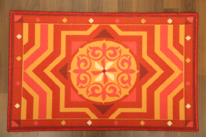 Red with Multi Color Geometric Print Door Mat