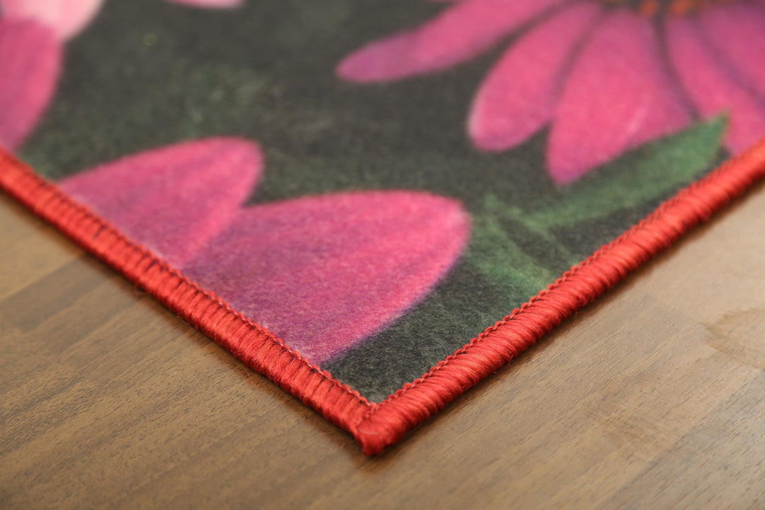 Multi Color Flowers Print Non Woven Door Mat with Anti Slip TPR Backing For Everyday Use