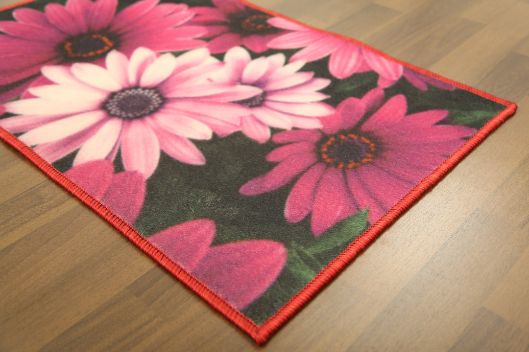 Multi Color Flowers Print Non Woven Door Mat with Anti Slip TPR Backing For Everyday Use