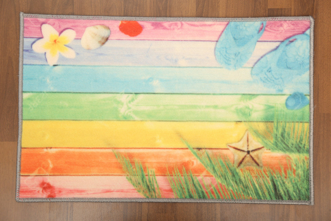 Multi Color Rainbow Print Non Woven Door Mat with Anti Slip TPR Backing For Everyday Use