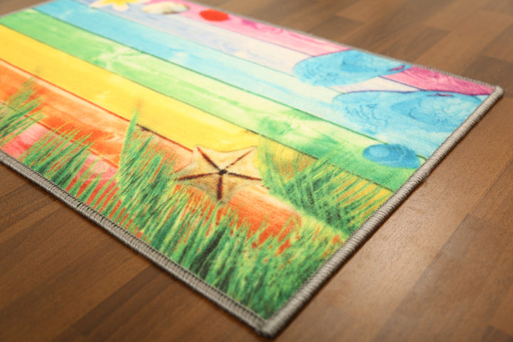 Multi Color Rainbow Print Non Woven Door Mat with Anti Slip TPR Backing For Everyday Use
