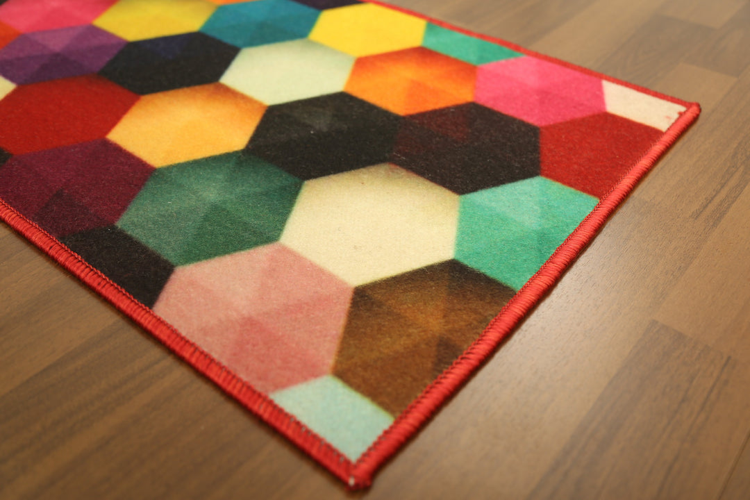 Multi Color Modern Geometric Print Non Woven Door Mat with Anti Slip TPR Backing For Everyday Use