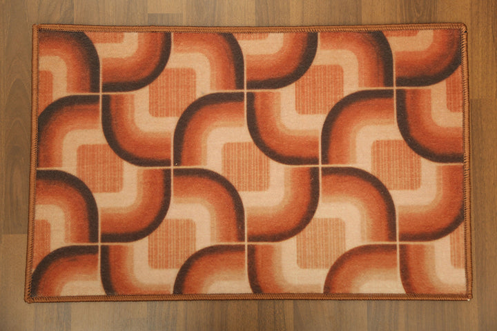 Brown  Geometric Print Non Woven Door Mat with Anti Slip TPR Backing For Everyday Use