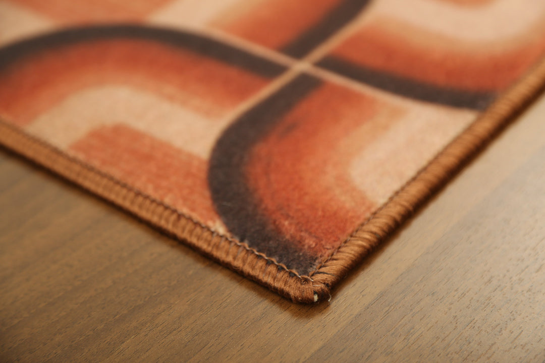 Brown  Geometric Print Non Woven Door Mat with Anti Slip TPR Backing For Everyday Use
