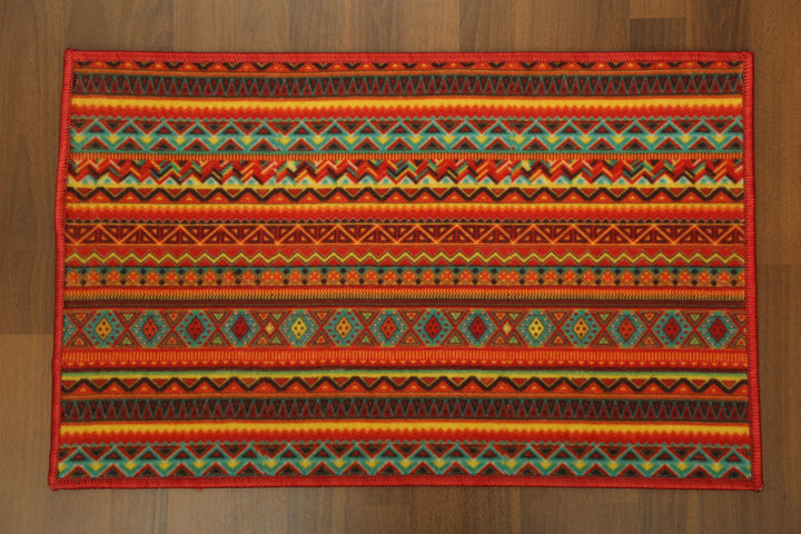 Multi Color Strips Print Non Woven Door Mat with Anti Slip TPR Backing For Everyday Use