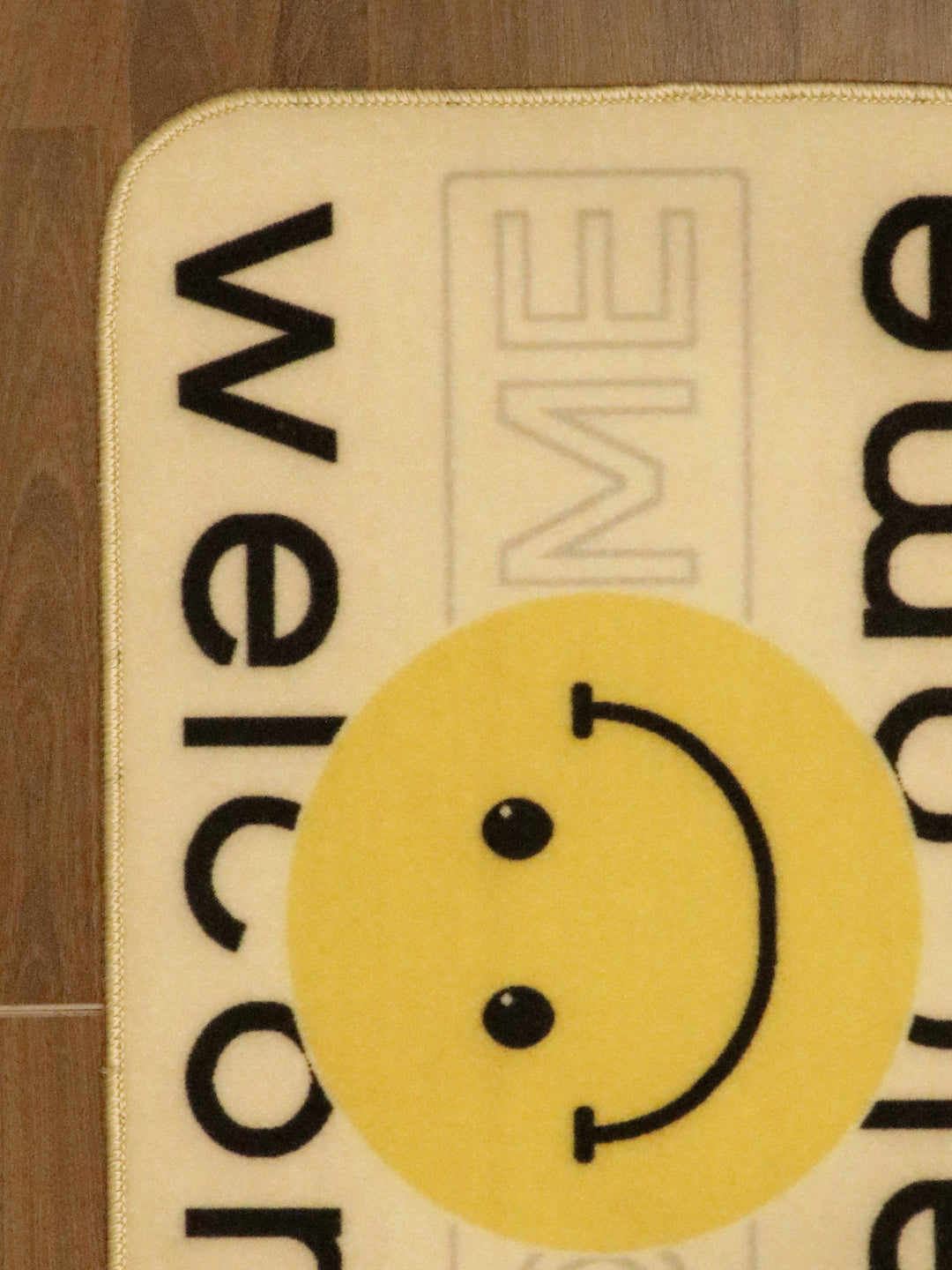Beige with Yellow Smiley Welcome Home Print Non Woven Door Mat with Anti Slip TPR Backing For Everyday Use